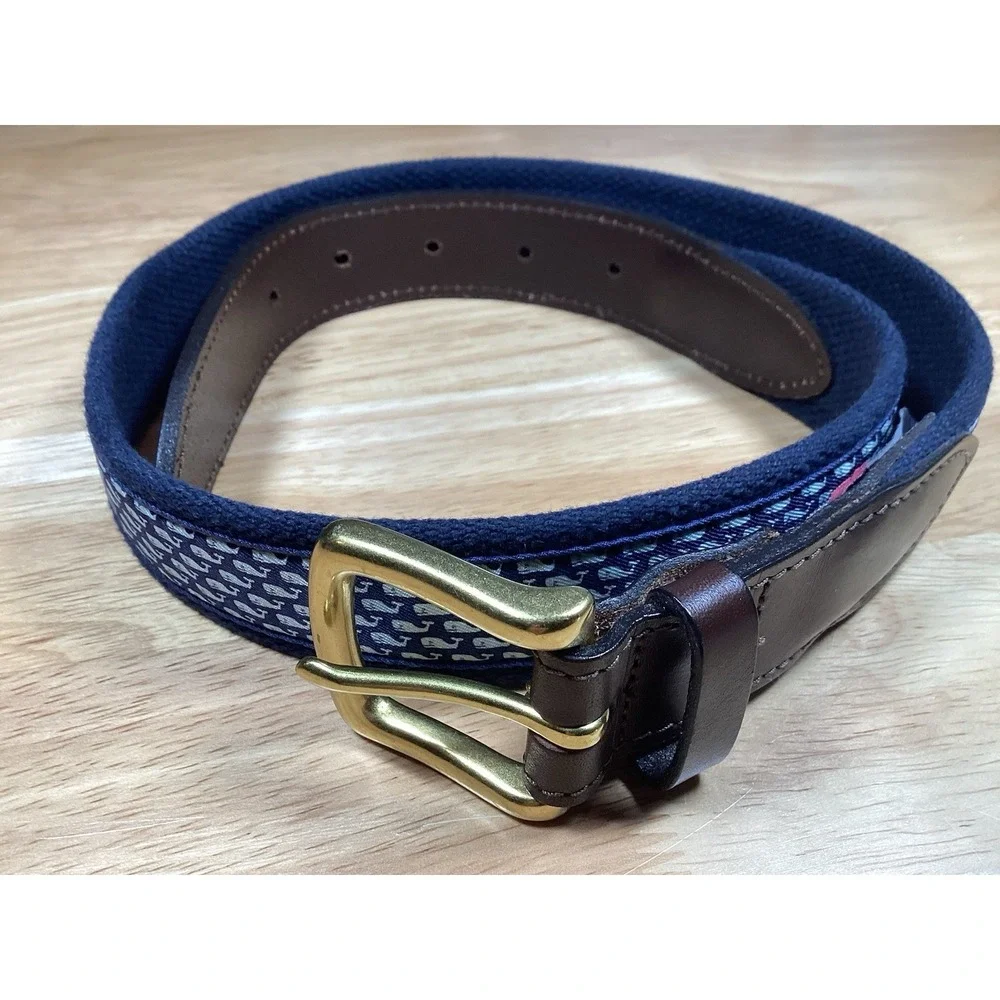 Vineyard Vines Men's Whale Canvas Club Belt Size 30 Navy Blue Preppy
